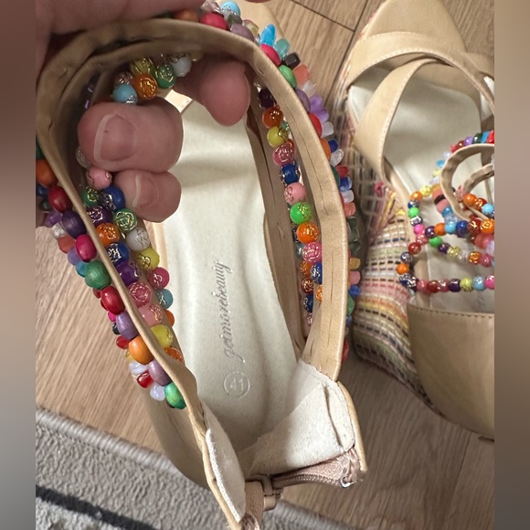 Cute wedge beaded colorful threaded pattern shoes - Picture 7 of 16